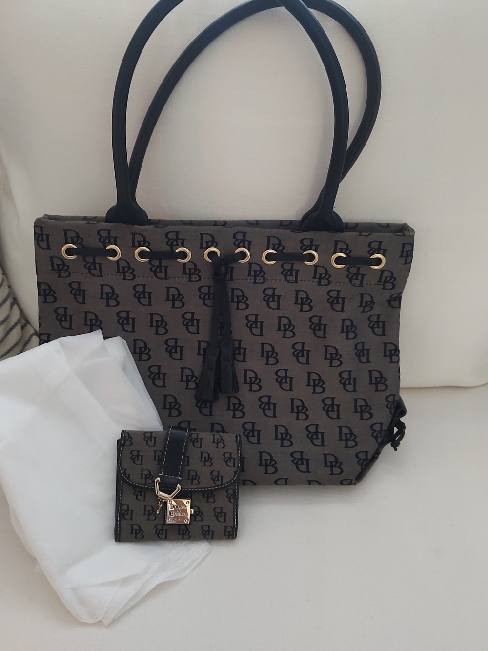 Dooney & Bourke Black Monogram Tote with Matching Wallet